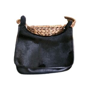 Isabella Fiore Black Haircalf Leather Hobo Style Small Shoulder Bag Purse Y2K